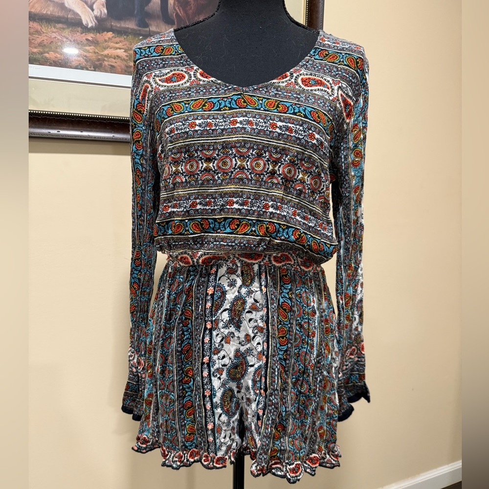 Altar’d State Bohemian Multicolor Long Sleeve Romper